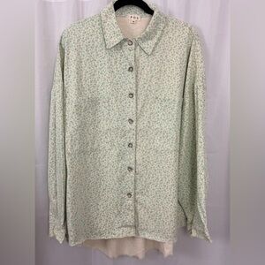 POL BoHo Green Floral Oversized Button Down Hi-Lo Frayed Hem Shacket Medium NWT